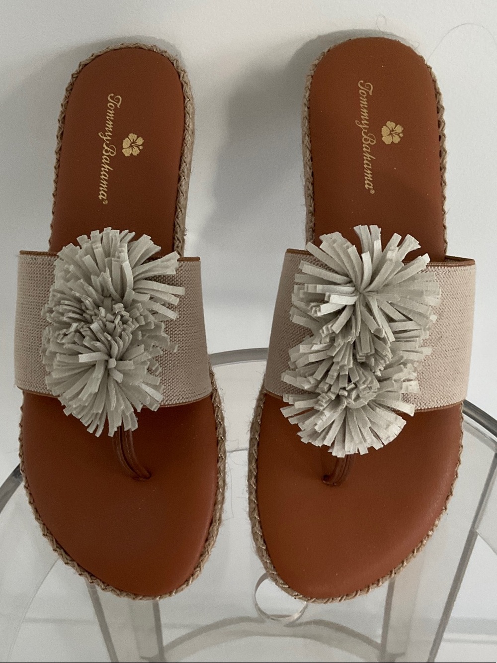 Tommy Bahama Neutral Pom-Pom Slide Sandals in Beige and Tan - Picture 2 of 7